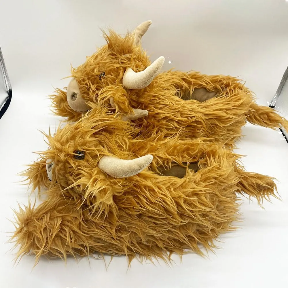 Zureto Highland Cow Plush Scottish Cow Slippers, Soft Warm Animal Home Indoor Shoes