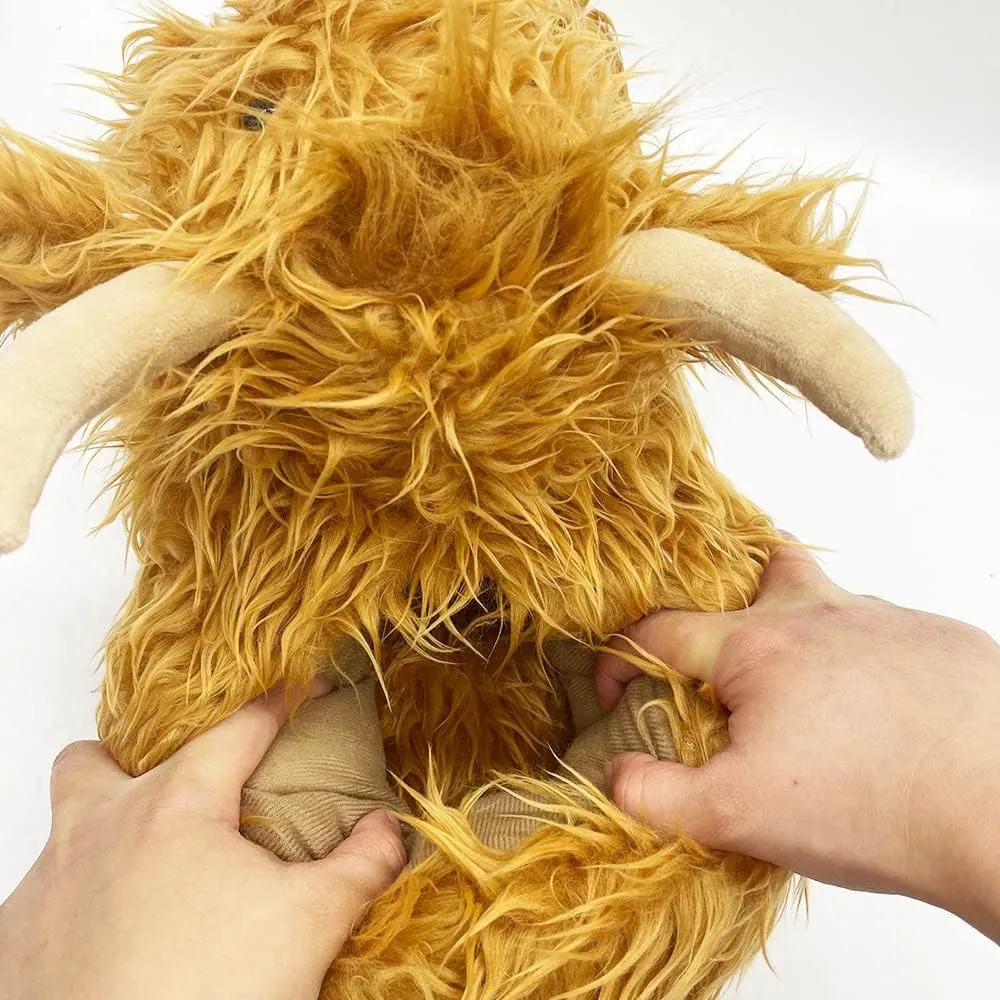 Zureto Highland Cow Plush Scottish Cow Slippers, Soft Warm Animal Home Indoor Shoes