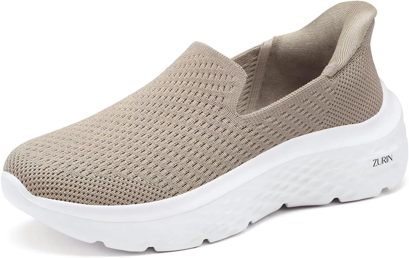 ZURIN Womens Slip On Walking Shoes with Arch Support,Lightweight No Lace Sneakers,Non Slip Breathable Tennis Shoes