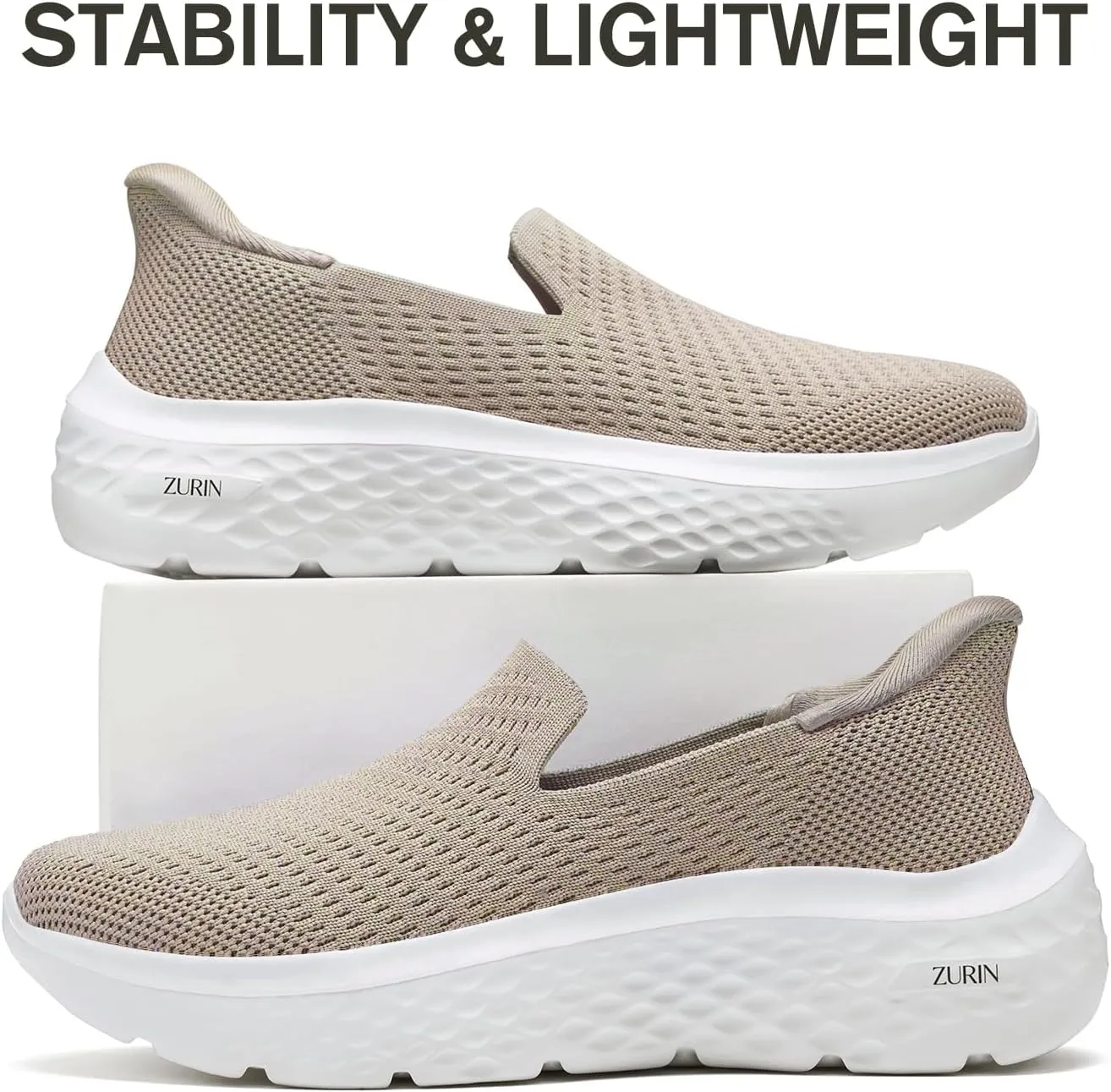 ZURIN Womens Slip On Walking Shoes with Arch Support,Lightweight No Lace Sneakers,Non Slip Breathable Tennis Shoes