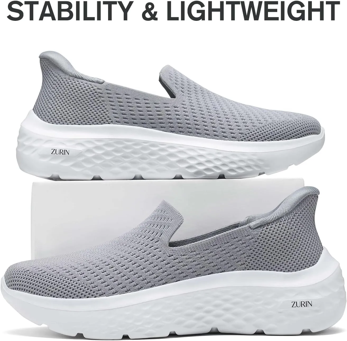 ZURIN Womens Slip On Walking Shoes with Arch Support,Lightweight No Lace Sneakers,Non Slip Breathable Tennis Shoes