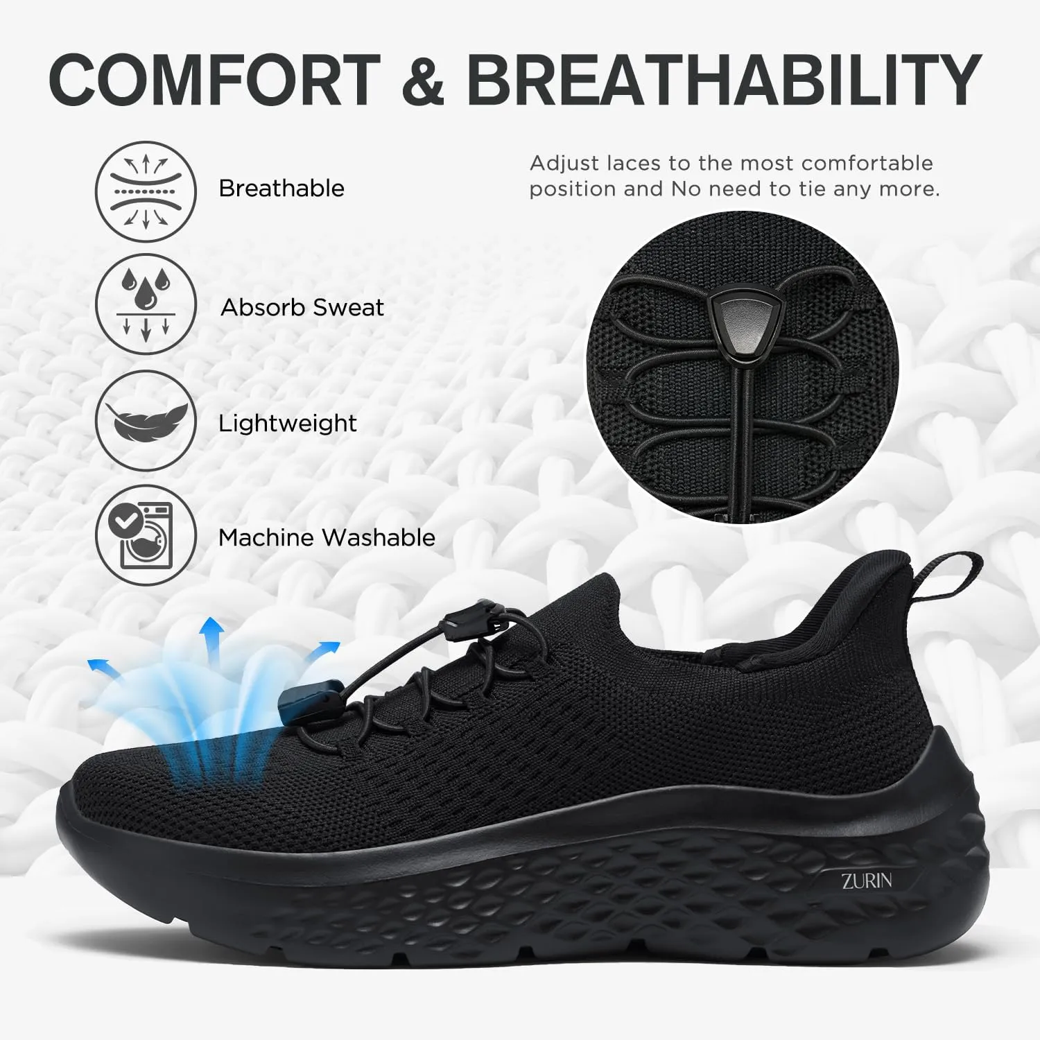 ZURIN Womens Slip On Walking Shoes with Arch Support,Lightweight Running Sneakers,Non Slip Breathable Tennis Shoes for Gym Travel Work Casual