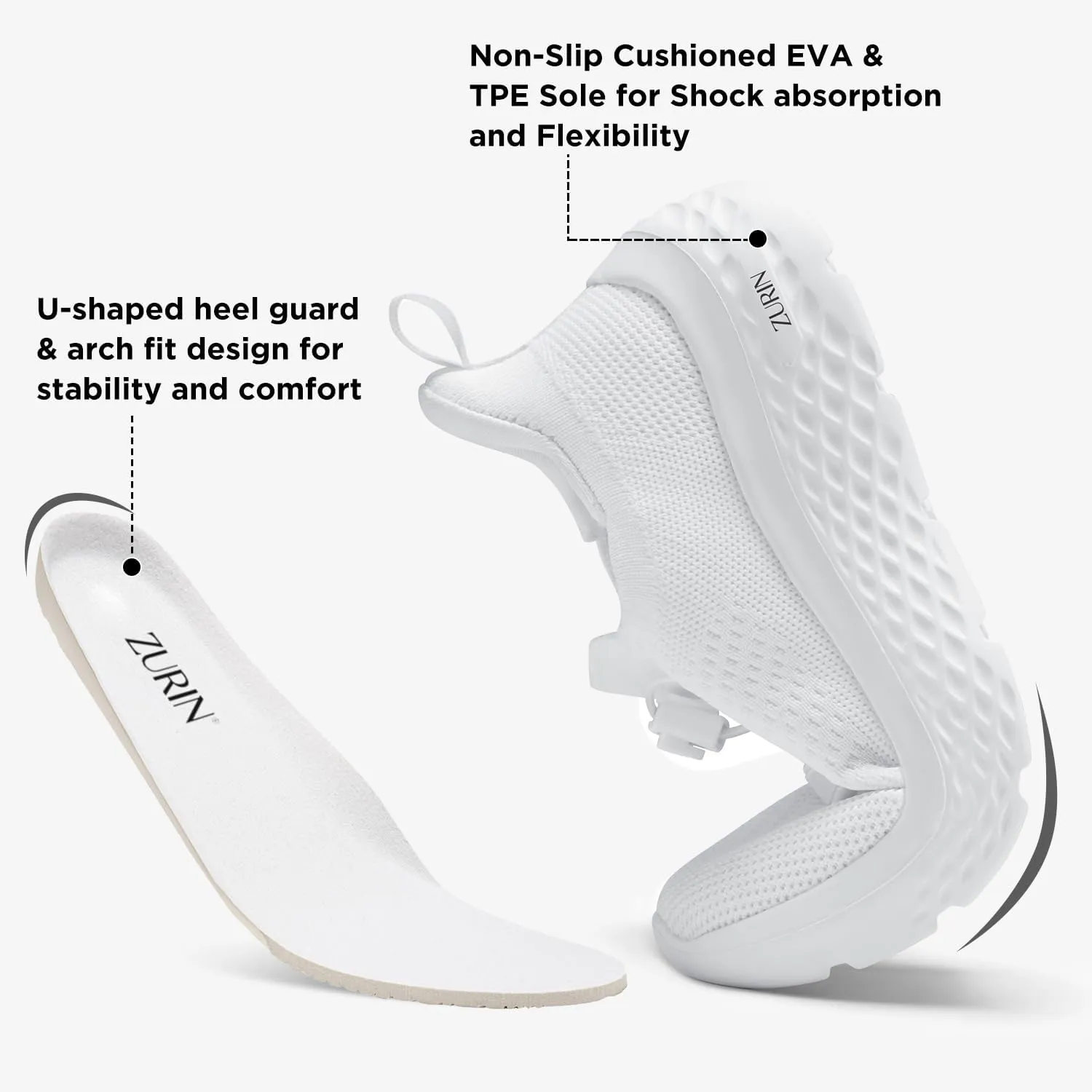 ZURIN Womens Slip On Walking Shoes with Arch Support,Lightweight Running Sneakers,Non Slip Breathable Tennis Shoes for Gym Travel Work Casual