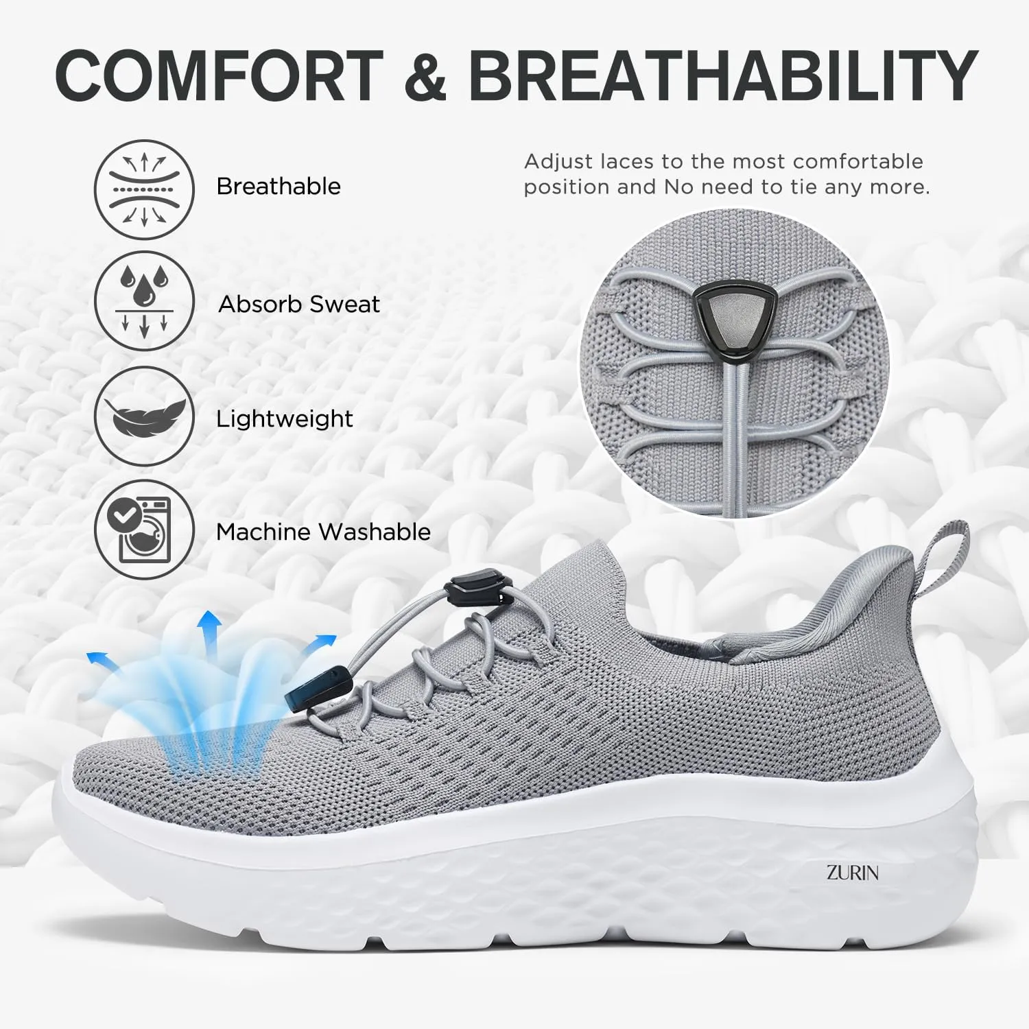 ZURIN Womens Slip On Walking Shoes with Arch Support,Lightweight Running Sneakers,Non Slip Breathable Tennis Shoes for Gym Travel Work Casual