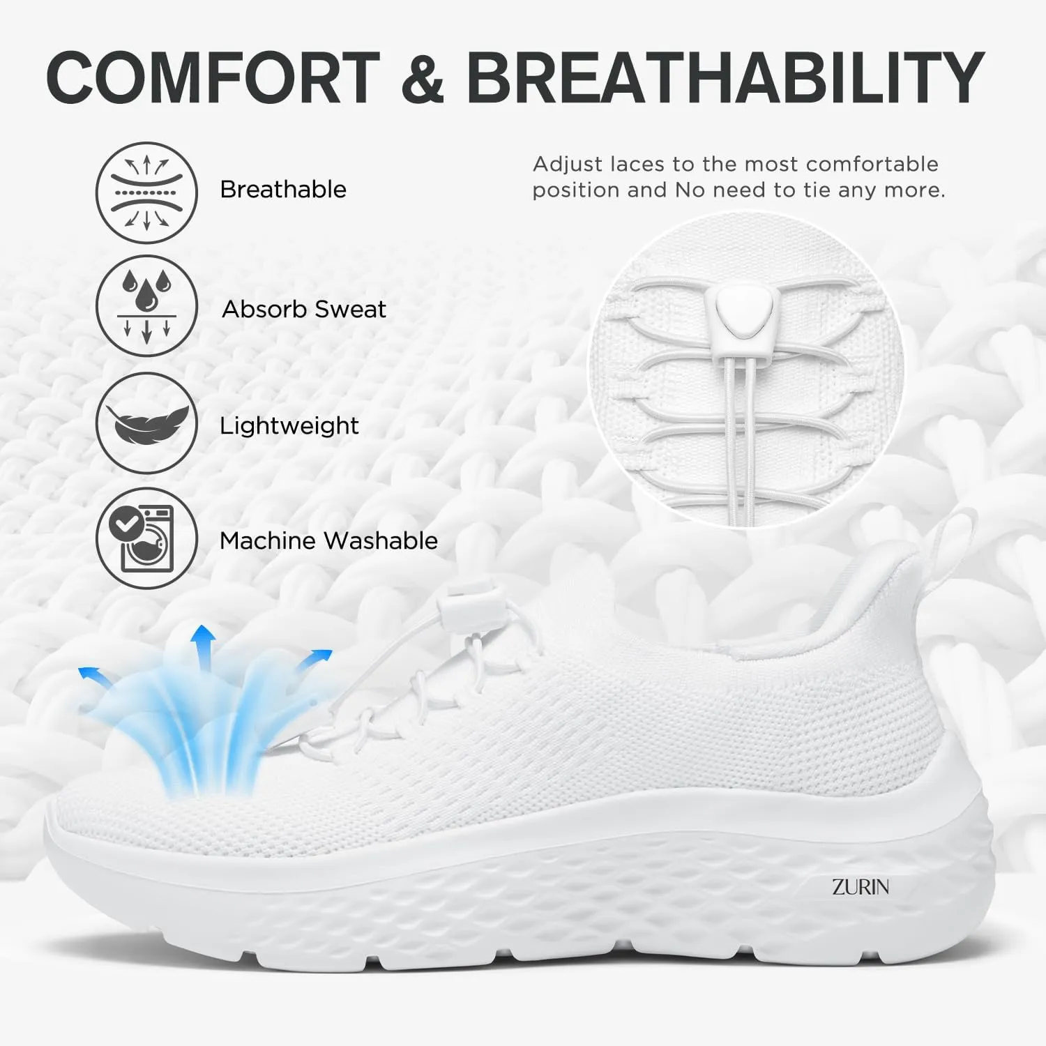 ZURIN Womens Slip On Walking Shoes with Arch Support,Lightweight Running Sneakers,Non Slip Breathable Tennis Shoes for Gym Travel Work Casual